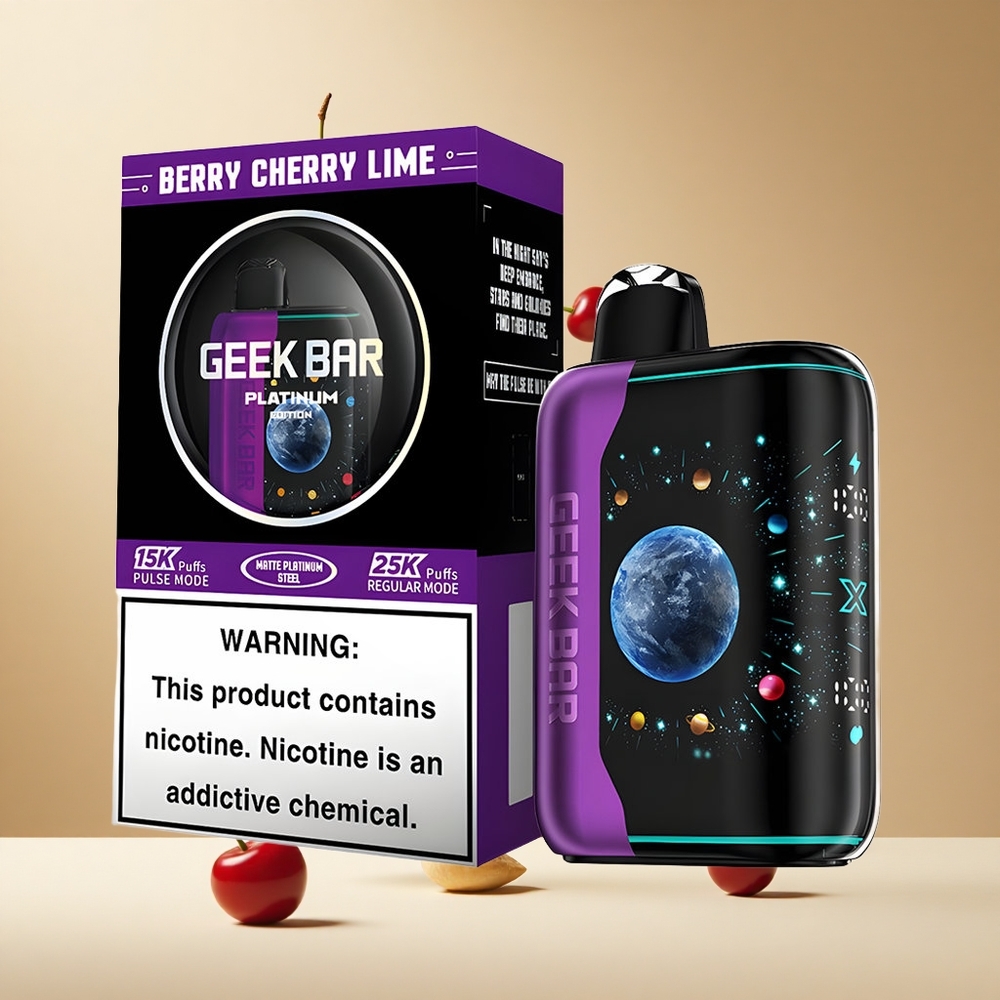 Baya Cereza Lima GEEK BAR Edición Platino 25000 Puffs Pantalla Curva 3D Dinámica