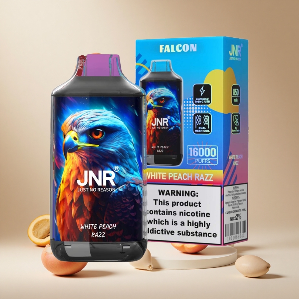 Durazno Blanco Frambuesa JNR Falcon 16000 Puffs Pantalla LED Inteligente