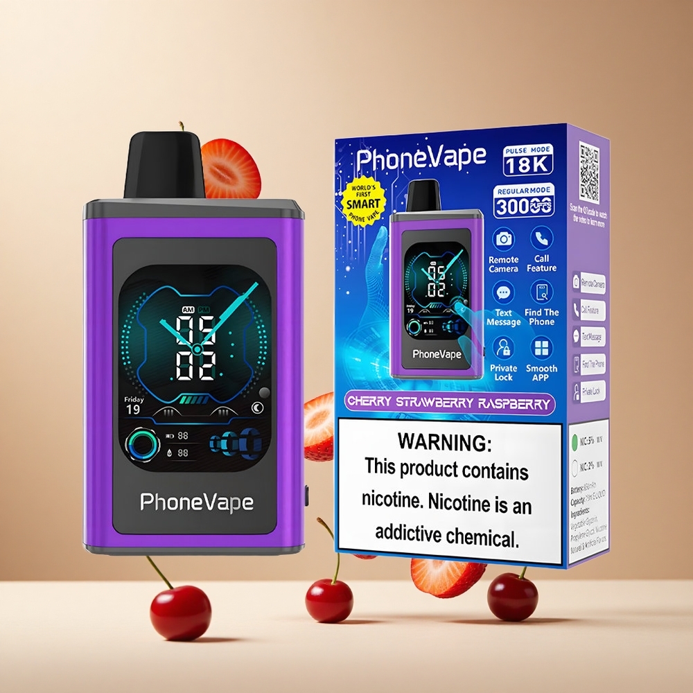 Cereza Fresa Frambuesa JNR PhoneVape 30000 Puffs Pantalla Completa