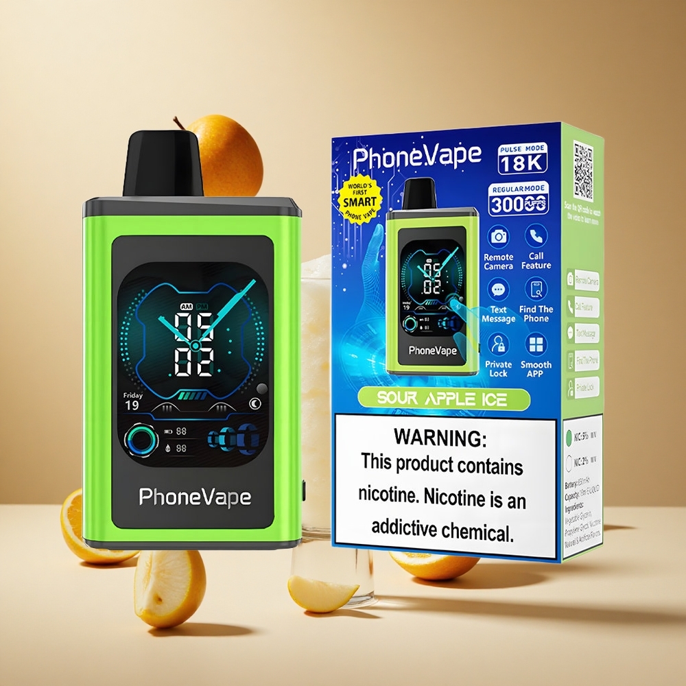 Manzana Ácida Helada JNR PhoneVape 30000 Puffs Pantalla Completa