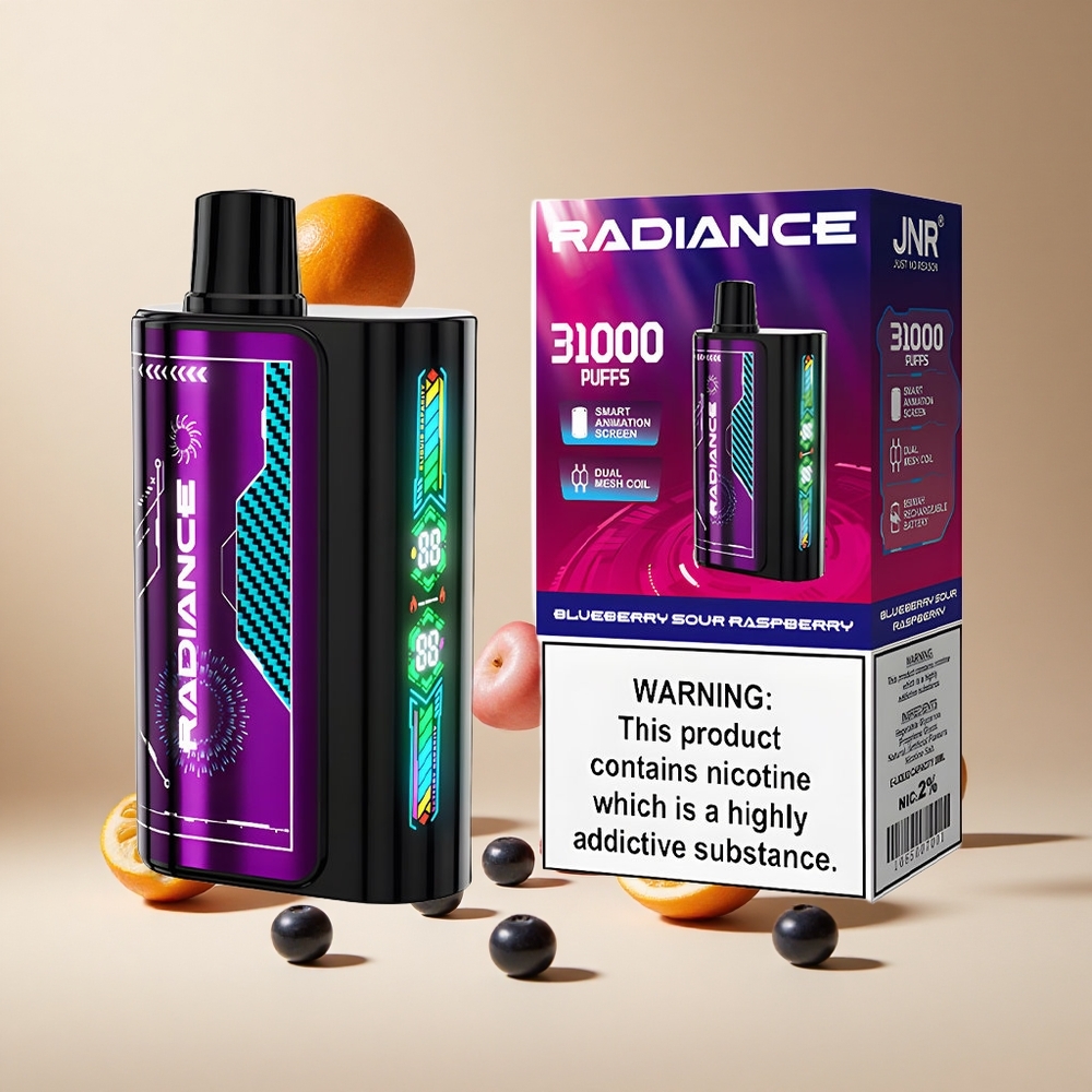 Arándano Agrio Frambuesa JNR Radiance 31000 Puffs Pantalla Inteligente Animada
