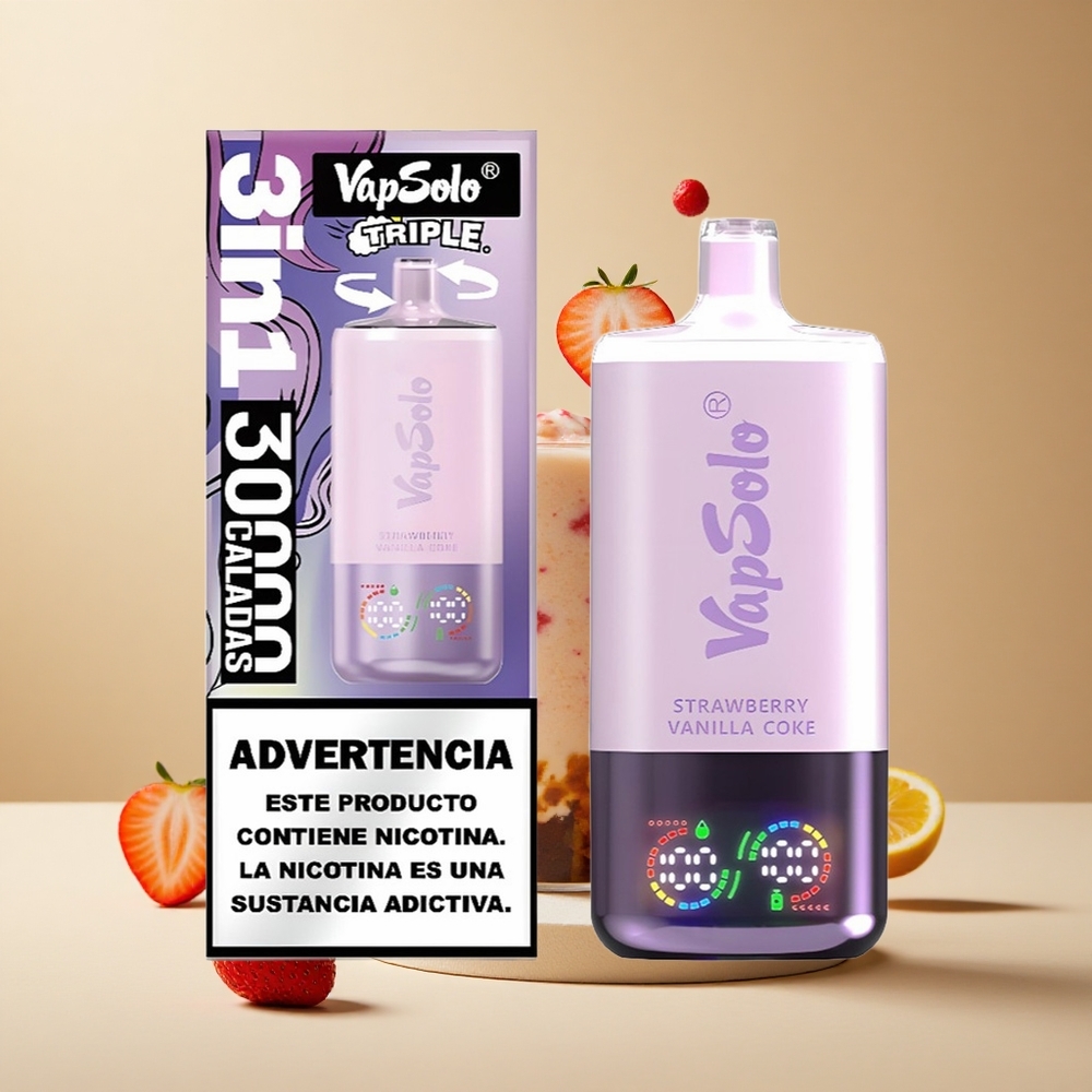 Fresa Vainilla Coca VapSolo Triple 30000 Puffs 3 Tanques