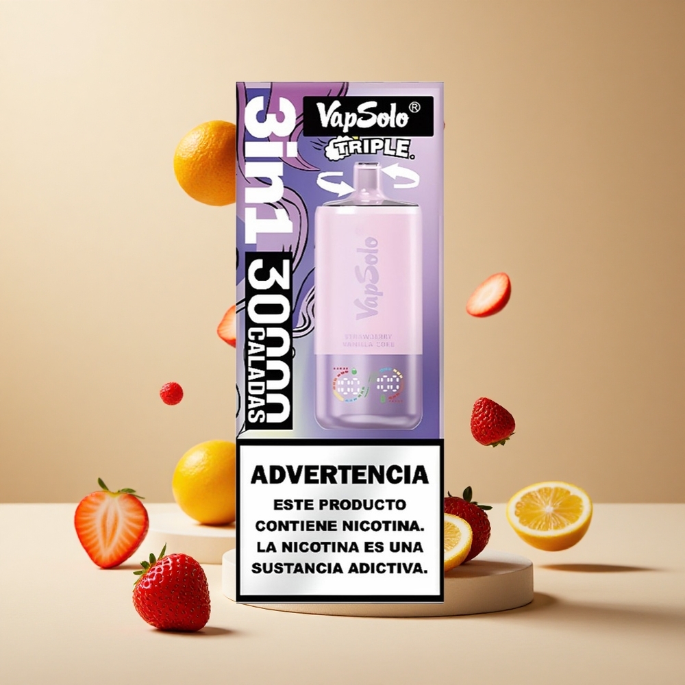Fresa Vainilla Coca VapSolo Triple 30000 Puffs 3 Tanques